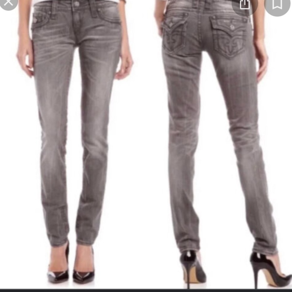 Rock Revival Gray Wash Celine Embroidered Heavy Stitching Skinny Jeans Size 30
